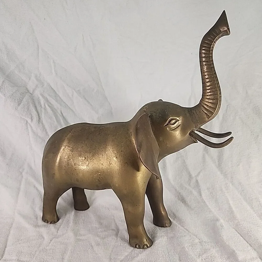 Statue Brass Elephant Large Figure Lucky Sculpture 13.5